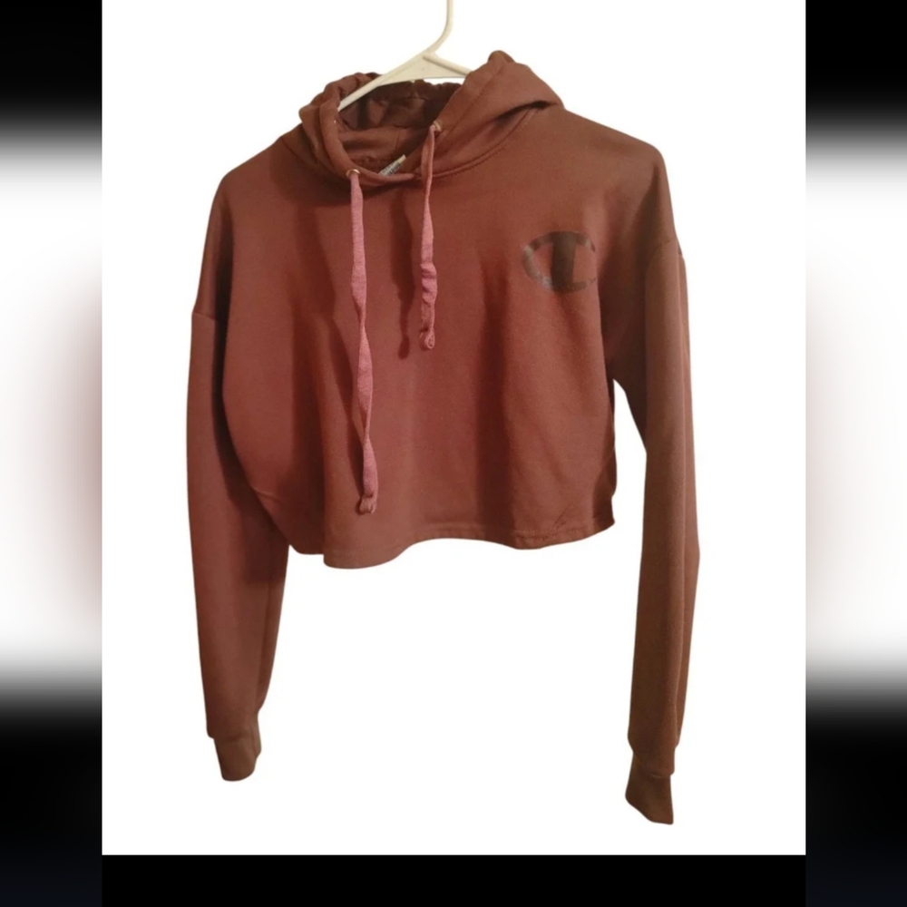 Y2K Champion Women's Oversized Fleece Cropped Reverse Weave Pullover Hoodie, M